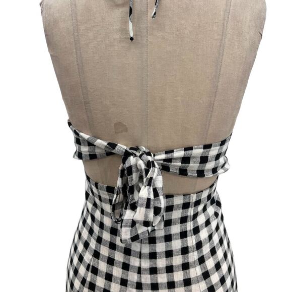 Zara Jumpsuit Cut Out Halter Gingham Check Plaid Linen Blend Black White Size XS - Picture 9 of 14